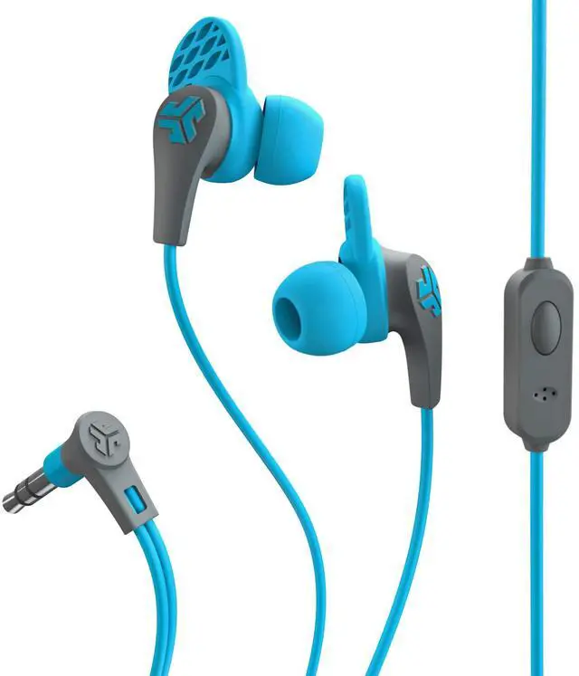 Alt view image 3 of 7 - JBuds Pro Signature Earbuds, Titanium 10mm Drivers, Music Controls, Universal Mic, Custom Fit with Cush Fins, Blue Sky