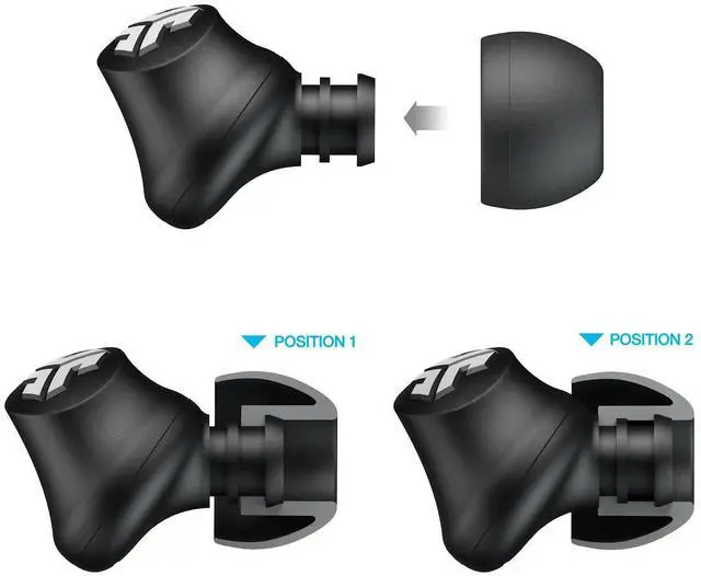 Alt view image 7 of 7 - JBuds Pro Signature Earbuds, Titanium 10mm Drivers, Music Controls, Universal Mic, Custom Fit with Cush Fins, Blue Sky