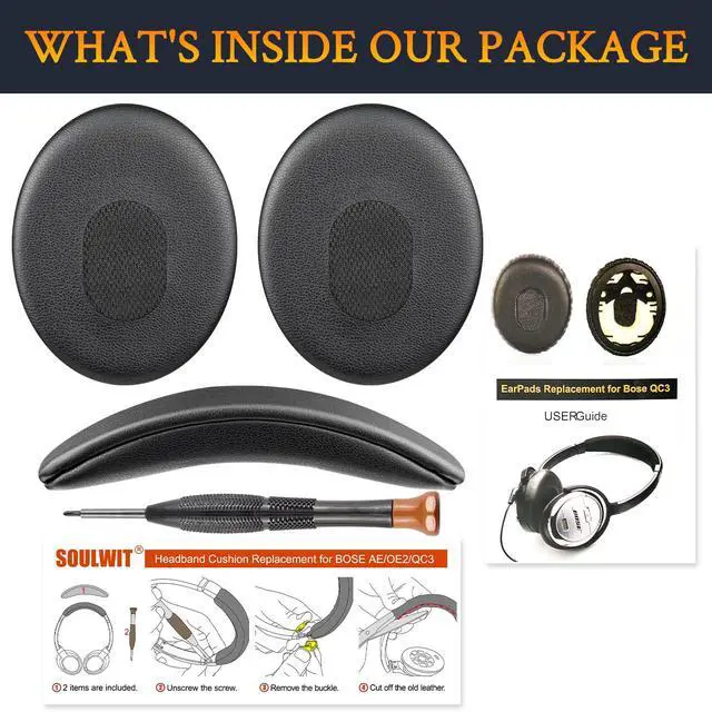 Alt view image 3 of 6 - Replacement Kit for Bose QC3 (Not Fit OE1) - Black | (Earpads+Headband),for Bose QuietComfort 3 Headphones