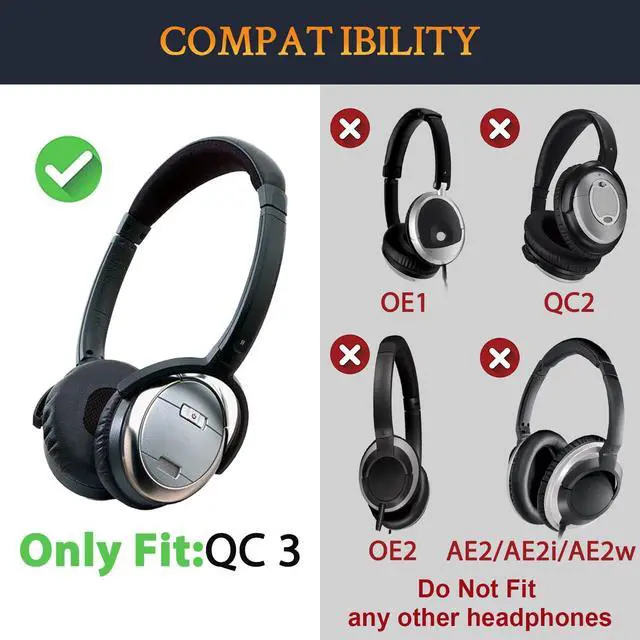Alt view image 2 of 6 - Replacement Kit for Bose QC3 (Not Fit OE1) - Black | (Earpads+Headband),for Bose QuietComfort 3 Headphones