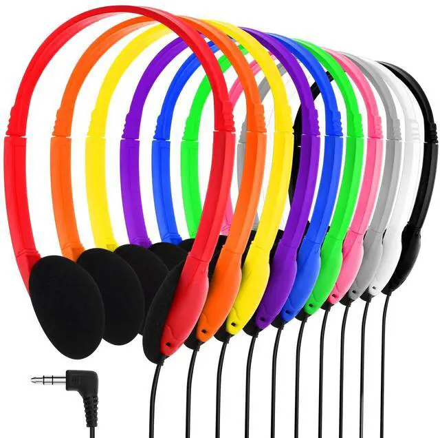 Main image of 30 Pcs Headphones Earphones Bulk Multi Color Over Ear Headset with 3.5mm Plug Cord Earphones Adjustable Headphones for Students in Classroom Libraries Kids Teen and Adults, 10 Colors