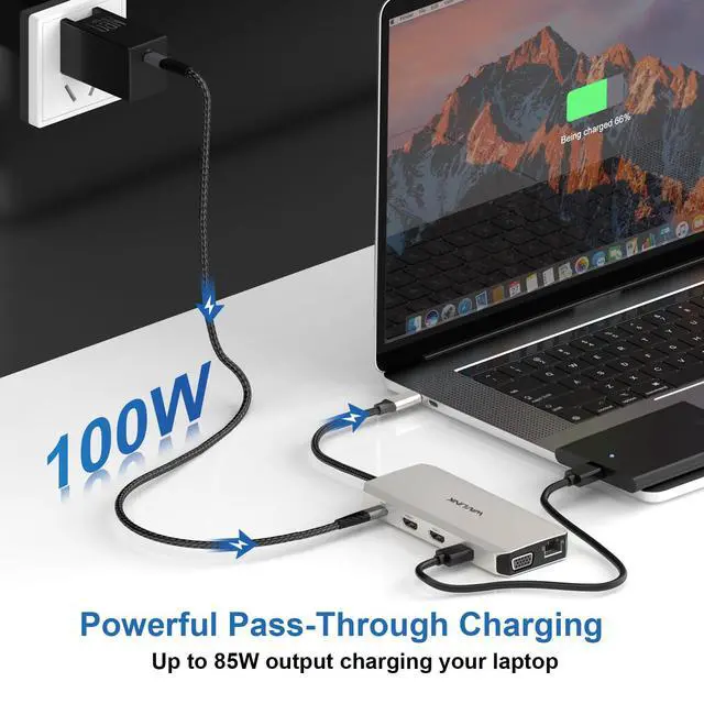 Alt view image 3 of 7 - USB C Docking Station Dual Monitor for Dell/HP/Lenovo Laptop | Triple Display USB-C Hub Multiport Adapter Dongle with 2 HDMI, VGA, Ethernet,100W PD, 5 USB, SD/TF Card Reader,Audio