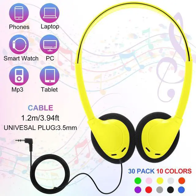 Alt view image 2 of 6 - 30 Pcs Headphones Earphones Bulk Multi Color Over Ear Headset with 3.5mm Plug Cord Earphones Adjustable Headphones for Students in Classroom Libraries Kids Teen and Adults, 10 Colors