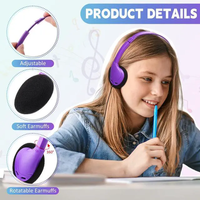 Alt view image 3 of 6 - 30 Pcs Headphones Earphones Bulk Multi Color Over Ear Headset with 3.5mm Plug Cord Earphones Adjustable Headphones for Students in Classroom Libraries Kids Teen and Adults, 10 Colors