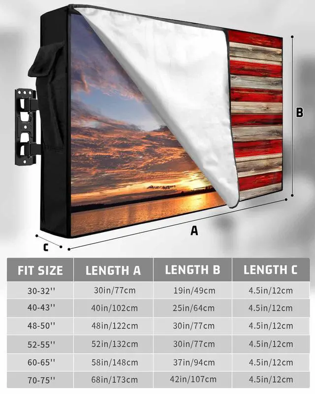 Alt view image 2 of 7 - Rustic American Flag Outdoor TV Cover Waterproof & Weatherproof TV Covers with Roll Up Front Flat for 40-43 Inch, Red Blue Outside Zipper TV Screen Protector Enclosure with Remote Control Pocket