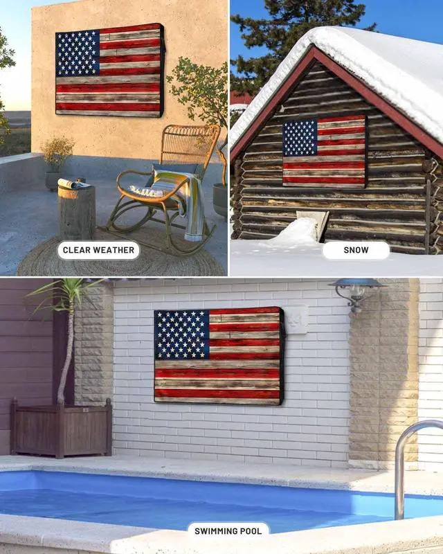 Alt view image 4 of 7 - Rustic American Flag Outdoor TV Cover Waterproof & Weatherproof TV Covers with Roll Up Front Flat for 40-43 Inch, Red Blue Outside Zipper TV Screen Protector Enclosure with Remote Control Pocket