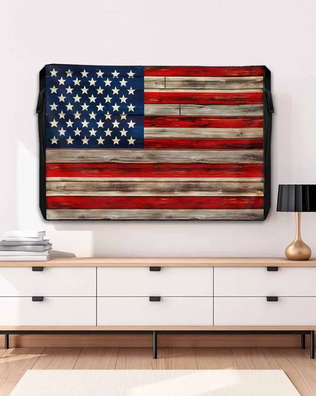 Alt view image 5 of 7 - Rustic American Flag Outdoor TV Cover Waterproof & Weatherproof TV Covers with Roll Up Front Flat for 40-43 Inch, Red Blue Outside Zipper TV Screen Protector Enclosure with Remote Control Pocket