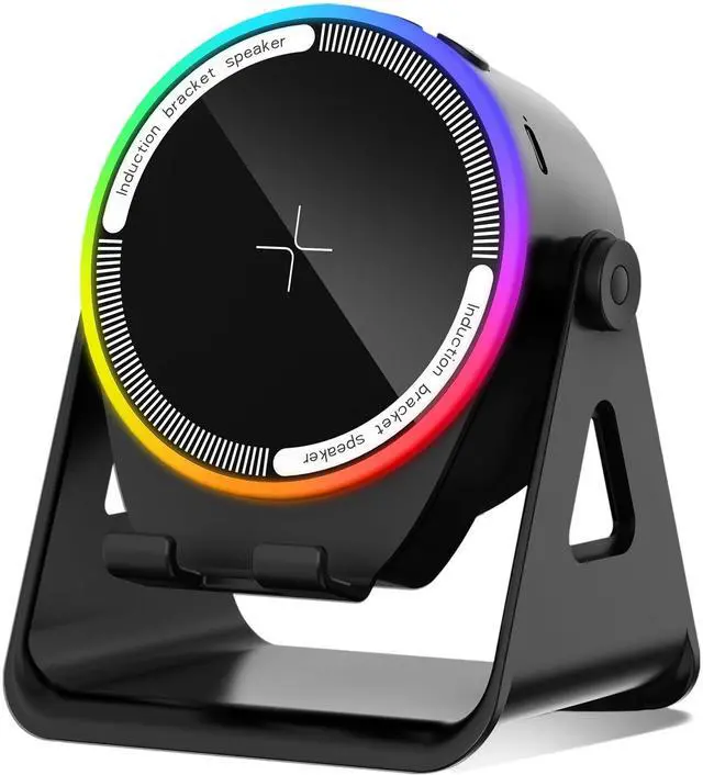 Main image of RGB Lighting Bluetooth Desktop Phone Mount, Wireless Induction Speaker Phone Stand, Black