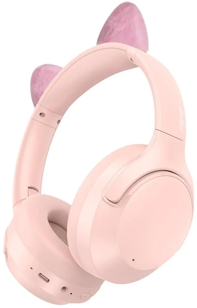 Main image of Active Noise Cancelling Headphones, 65H Bluetooth Headphones Custom EQ via App Headphones Wireless with Mic, Bluetooth 6.0 Detachable Cat Ears Foldable Headsets for Commuting Travel Work Home (Pink)