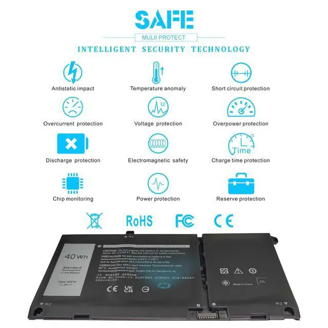 Alt view image 7 of 7 - 40Wh JK6Y6 11.25V Laptop Battery for Dell Inspiron 5300 5301 5401 5402 5408 5409 5501 5508 5509 5400 5406 7405 7300 7306 7500 7506 2-in-1 Silver Latitude 3410 3510 Vostro 5301 5401 5501 C5KG6 CF5RH