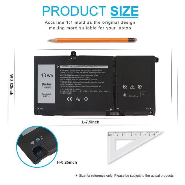 Alt view image 6 of 7 - 40Wh JK6Y6 11.25V Laptop Battery for Dell Inspiron 5300 5301 5401 5402 5408 5409 5501 5508 5509 5400 5406 7405 7300 7306 7500 7506 2-in-1 Silver Latitude 3410 3510 Vostro 5301 5401 5501 C5KG6 CF5RH
