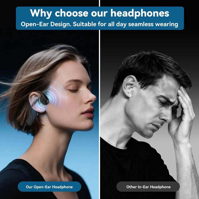 Alt view image 3 of 7 - Bone Conduction Headphones with Mic, Open Ear Earbuds Type-C Quick Charge, Long Battery Life, IPX5 Sweatproof, Lightweight Comfortable for Gym, Sports, and Driving-Black