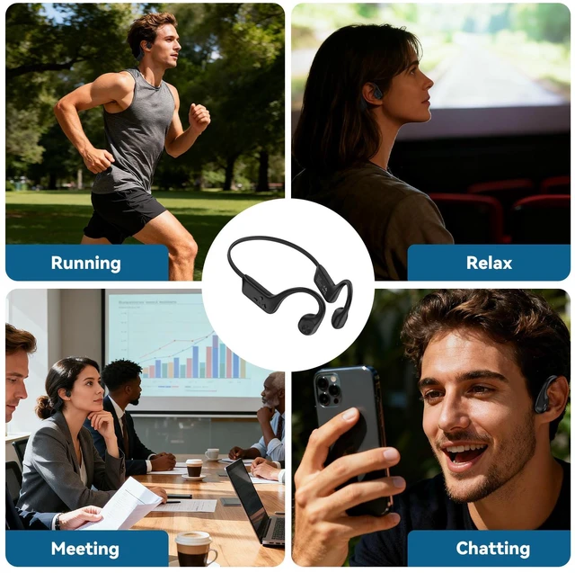 Alt view image 7 of 7 - Bone Conduction Headphones with Mic, Open Ear Earbuds Type-C Quick Charge, Long Battery Life, IPX5 Sweatproof, Lightweight Comfortable for Gym, Sports, and Driving-Black