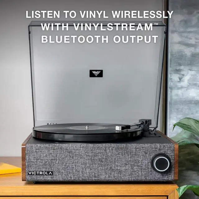 Alt view image 3 of 6 - Eastwood LP - Bluetooth Record Player with Speakers - Walnut | Full-size turntable, 12" platter, built-in speakers, 3-speed, VINYLSTREAM Bluetooth out and in, RCA and headphone out