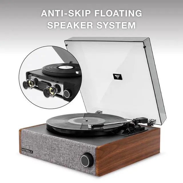 Alt view image 5 of 6 - Eastwood LP - Bluetooth Record Player with Speakers - Walnut | Full-size turntable, 12" platter, built-in speakers, 3-speed, VINYLSTREAM Bluetooth out and in, RCA and headphone out