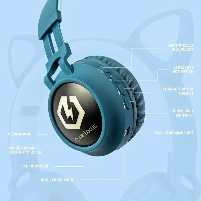 Alt view image 6 of 7 - Kids Headphones Wireless, Bluetooth Headphones for Kids Over Ear, LED Lights, 85dB Safe Volume Limit, Foldable, Micro SD Mode, Built-in and Line-in Microphone for Phones,Tablets,Laptop