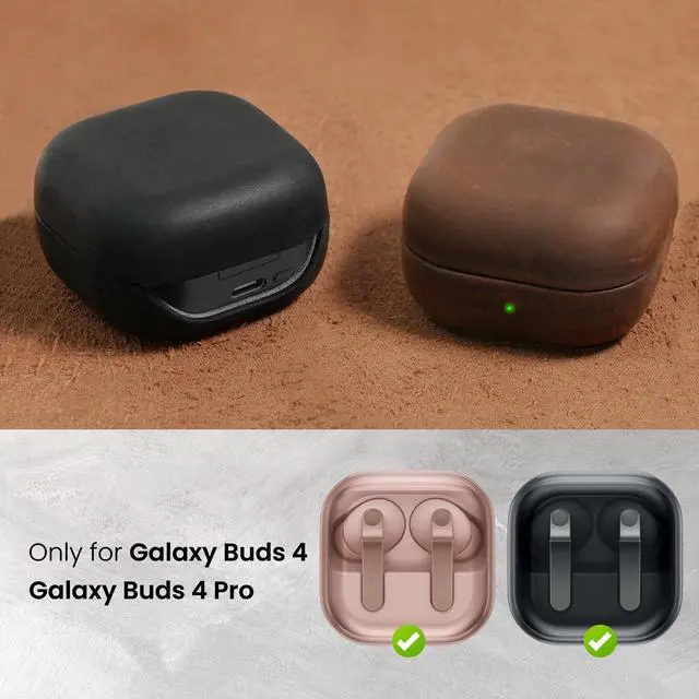 Alt view image 2 of 7 - Leather Case for Samsung Galaxy Buds 4 Pro/Galaxy Buds 4 Case 2026 | Handcrafted Genuine Leather Cover, Crazy Horse Leather, Vintage Patina, Wireless Charging, Full Protection, with Lanyard