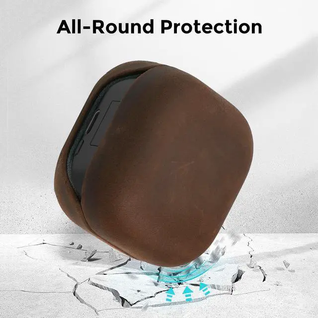 Alt view image 5 of 7 - Leather Case for Samsung Galaxy Buds 4 Pro/Galaxy Buds 4 Case 2026 | Handcrafted Genuine Leather Cover, Crazy Horse Leather, Vintage Patina, Wireless Charging, Full Protection, with Lanyard