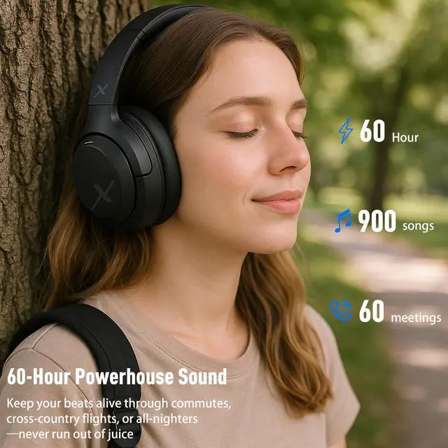 Alt view image 4 of 7 - Hybrid Active Noise Cancelling Headphones, Wireless Bluetooth Headset Over Ear, 60H Playtime, High-Fidelity, Foldable, Comfort&Immersion for Work/Commuting (Black)