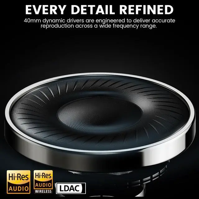 Alt view image 2 of 7 - Y8+ Hybrid Active Noise Cancelling Headphones, 100H Playtime, Bluetooth 6.0 Over Ear LDAC Wireless Hi-Res Audio & Deep Bass, Comfortable for Travel Airplane Home Office, Custom EQ via App, Beige
