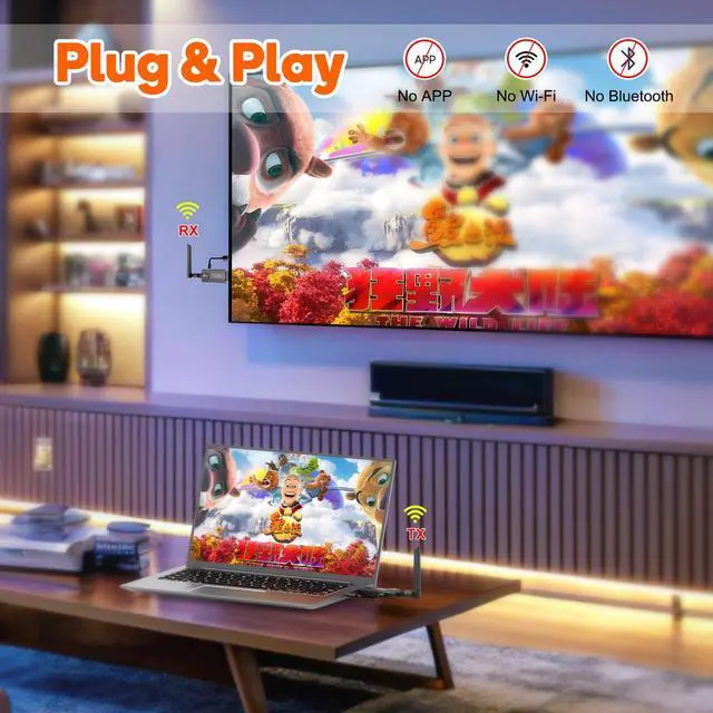 Alt view image 4 of 7 - Wireless HDMI Transmitter with 2 Receivers, 656ft Long Range, 0.05s Low Lag & Privacy Button, Stable 1080PPlug and Play for Live Streaming, PC, Camera, Church,Presentation