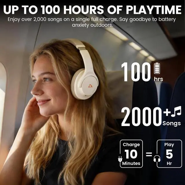 Alt view image 5 of 7 - Y8+ Hybrid Active Noise Cancelling Headphones, 100H Playtime, Bluetooth 6.0 Over Ear LDAC Wireless Hi-Res Audio & Deep Bass, Comfortable for Travel Airplane Home Office, Custom EQ via App, Beige