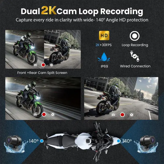 Alt view image 2 of 7 - 7" Motor CarPlay for Apple CarPlay & Android Auto GPS Navigation | With 2K Dual Dash Cam IP69 Waterproof Anti-Glare Screen with Quick Release Mount (Support TPMS, Buy Separately)