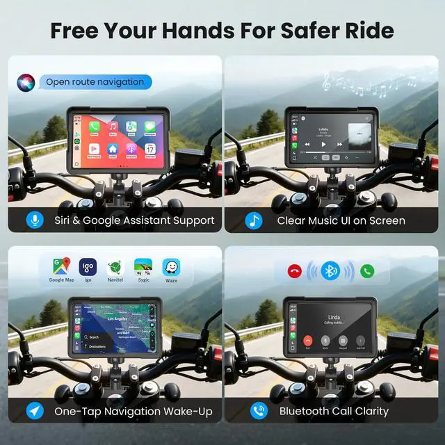 Alt view image 5 of 7 - 7" Motor CarPlay for Apple CarPlay & Android Auto GPS Navigation | With 2K Dual Dash Cam IP69 Waterproof Anti-Glare Screen with Quick Release Mount (Support TPMS, Buy Separately)