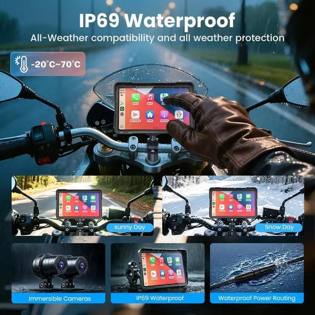 Alt view image 4 of 7 - 7" Motor CarPlay for Apple CarPlay & Android Auto GPS Navigation | With 2K Dual Dash Cam IP69 Waterproof Anti-Glare Screen with Quick Release Mount (Support TPMS, Buy Separately)