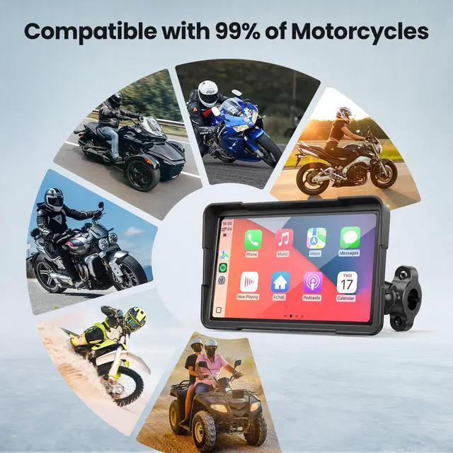 Alt view image 7 of 7 - 7" Motor CarPlay for Apple CarPlay & Android Auto GPS Navigation | With 2K Dual Dash Cam IP69 Waterproof Anti-Glare Screen with Quick Release Mount (Support TPMS, Buy Separately)