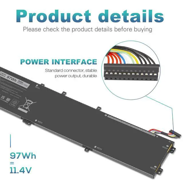 Alt view image 5 of 7 - 6GTPY 97WH Battery for Dell XPS 15 9550 9560 9570 7590 Precision 5510 5520 5530 5540 Vostro 7500 7590,Replacement 4GVGH GPM03 M2X4 5XJ28 05XJ28 5D91C 1P6KD P56F P56F001 P56F002 11.4V