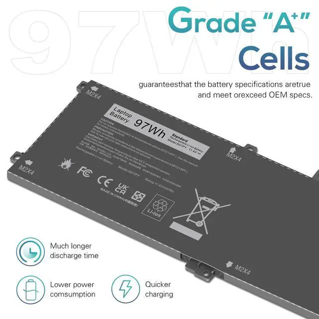 Alt view image 7 of 7 - 6GTPY 97WH Battery for Dell XPS 15 9550 9560 9570 7590 Precision 5510 5520 5530 5540 Vostro 7500 7590,Replacement 4GVGH GPM03 M2X4 5XJ28 05XJ28 5D91C 1P6KD P56F P56F001 P56F002 11.4V