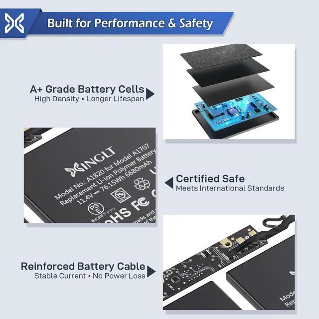 Alt view image 6 of 7 - A1707 Replacement Battery for MacBook Pro,A1820 Laptop Battery | for MacBook Pro 15 inch A1707 (2016, 2017) 6680mAh 76.15Wh EMC 3072 3162