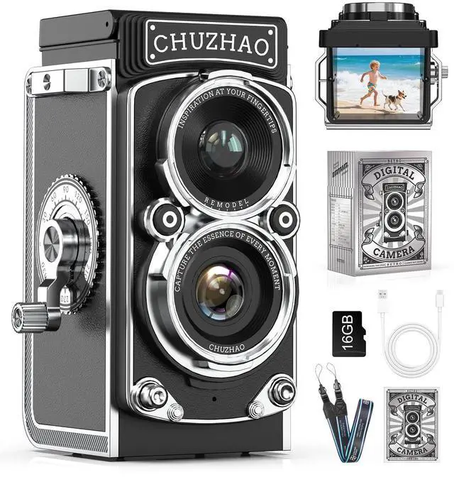 Main image of CHUZHAO Digital Camera Retro, Portable TLR Style Twin-Lens Vintage Camera, 12MP Autofocus 1080P FHD Point and Shoot Pocket Vlogging Retro Digital Cameras with16 GB Card for Beginners Teens Boys Girls