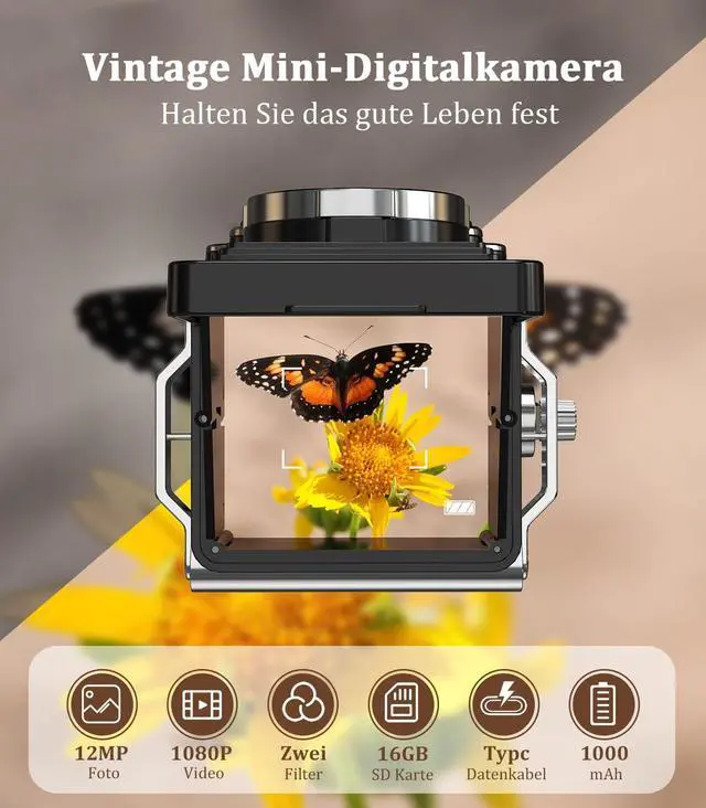 Alt view image 2 of 7 - CHUZHAO Digital Camera Retro, Portable TLR Style Twin-Lens Vintage Camera, 12MP Autofocus 1080P FHD Point and Shoot Pocket Vlogging Retro Digital Cameras with16 GB Card for Beginners Teens Boys Girls