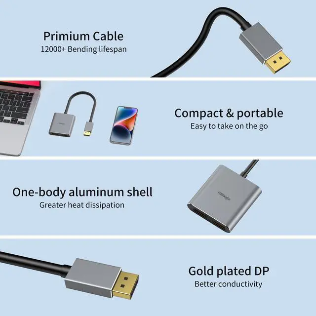 Alt view image 7 of 7 - DisplayPort to Dual DisplayPort Splitter Adapter 4K60Hz | for Dual Monitor Display, MST Display Port Adapter Extend Display 1 in 2 Out, displayport Hub for Desktop PC Laptop