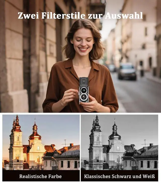 Alt view image 4 of 7 - CHUZHAO Digital Camera Retro, Portable TLR Style Twin-Lens Vintage Camera, 12MP Autofocus 1080P FHD Point and Shoot Pocket Vlogging Retro Digital Cameras with16 GB Card for Beginners Teens Boys Girls