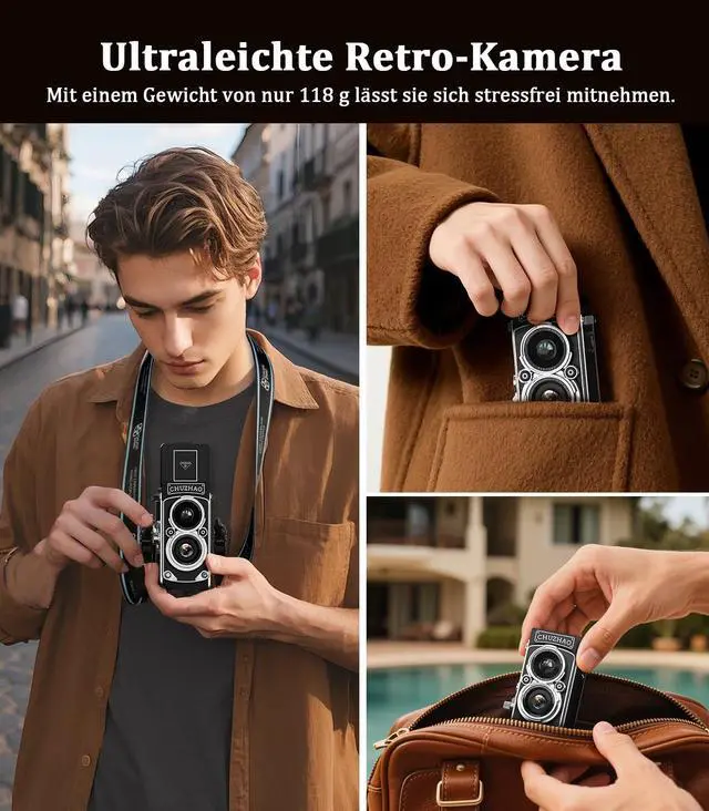 Alt view image 6 of 7 - CHUZHAO Digital Camera Retro, Portable TLR Style Twin-Lens Vintage Camera, 12MP Autofocus 1080P FHD Point and Shoot Pocket Vlogging Retro Digital Cameras with16 GB Card for Beginners Teens Boys Girls