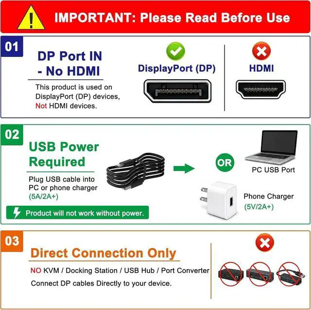 Alt view image 2 of 7 - DisplayPort Splitter 1 in 2 Out, Display Port Splitter for Dual Monitors 4K@60Hz, Extended Display MST Hub for HDMI and DisplayPort Monitors, DP to DP/HDMI Adapter for Desktop/NVIDIA/AMD Graphics Card
