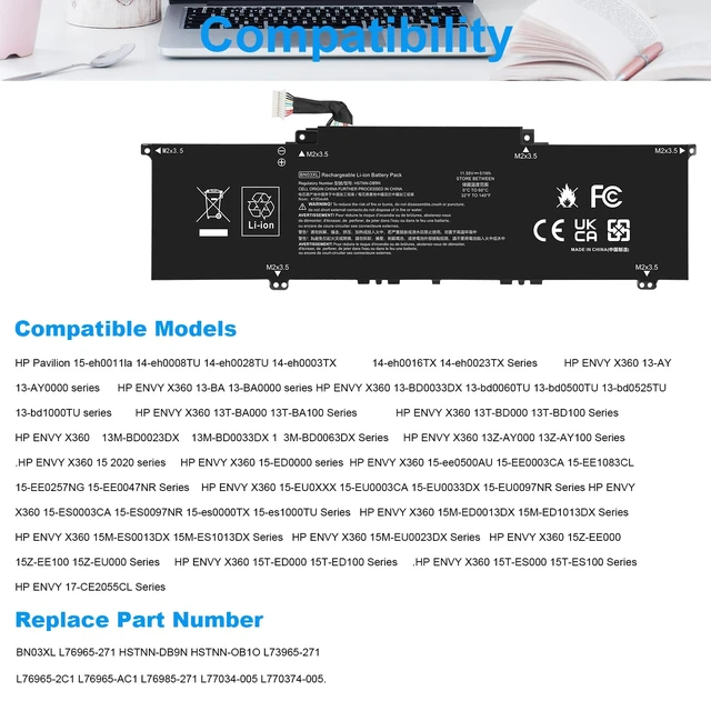 Alt view image 5 of 7 - BN03XL L77034-005 Battery for 2020 HP Envy X360 15M-EE 15M-ES 15-ES 13-BA 13-AY 13-ay0xx 15m-ee0xxx HSTNN-DB9N HSTNN-OB1O L73965-271 L76965-271 L76985-271 L76965-2C1 L76965-AC1