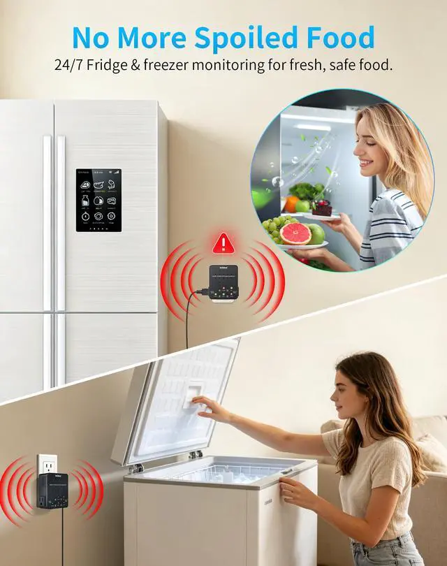 Alt view image 2 of 6 - WiFi Power Failure Alarm Freezer Power Outage Alarm with Dual Outlets, Real-Time App Notifications & 100dB Loud Alarm, Supports 2.4G/5GHz WiFi for Sump Pumps, Aquariums, Wine Cellars