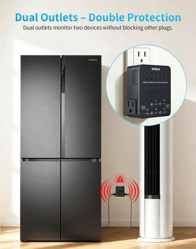 Alt view image 4 of 6 - WiFi Power Failure Alarm Freezer Power Outage Alarm with Dual Outlets, Real-Time App Notifications & 100dB Loud Alarm, Supports 2.4G/5GHz WiFi for Sump Pumps, Aquariums, Wine Cellars