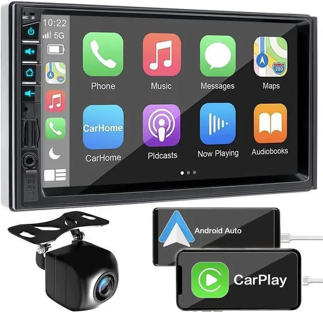 Main image of 7 inch Double Din Car Stereo for Wireless Carplay & Android Auto with Voice Control,Bluetooth5.2 MirrorLink, Car Radio with Backup Camera,Touch Screen SWC/USB/SD AM/FM/AUX