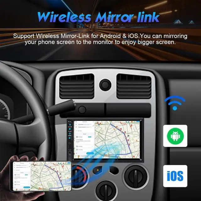 Alt view image 3 of 7 - 7 inch Double Din Car Stereo for Wireless Carplay & Android Auto with Voice Control,Bluetooth5.2 MirrorLink, Car Radio with Backup Camera,Touch Screen SWC/USB/SD AM/FM/AUX