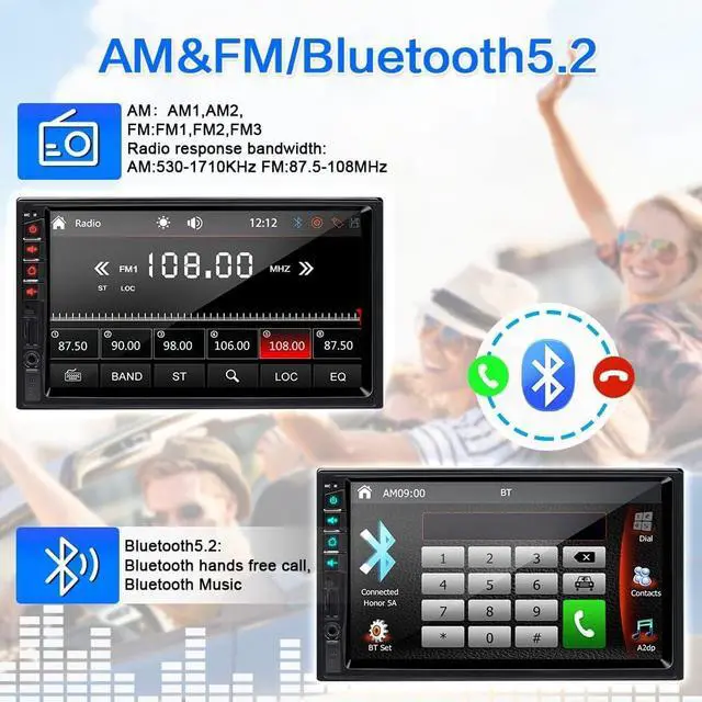 Alt view image 5 of 7 - 7 inch Double Din Car Stereo for Wireless Carplay & Android Auto with Voice Control,Bluetooth5.2 MirrorLink, Car Radio with Backup Camera,Touch Screen SWC/USB/SD AM/FM/AUX