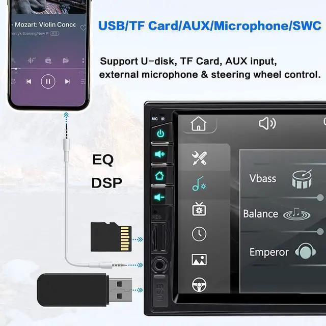 Alt view image 7 of 7 - 7 inch Double Din Car Stereo for Wireless Carplay & Android Auto with Voice Control,Bluetooth5.2 MirrorLink, Car Radio with Backup Camera,Touch Screen SWC/USB/SD AM/FM/AUX