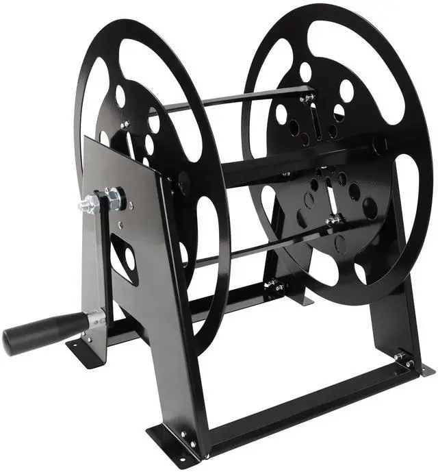 Main image of RV Extension Cord Reel Stand - 50-100ft Black Steel RV Electrical Cord Roll Up or Camper Hose Organizer Spool