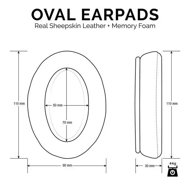 Alt view image 4 of 7 - Sheepskin Ear Pads for ATH M50X, M50XBT, M40X, HyperX, SHURE, Turtle Beach, AKG, ATH, Philips, JBL, Fostex Replacement Memory Foam Earpads & Fits Many Headphones (See List), Leather Oval