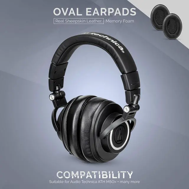Alt view image 6 of 7 - Sheepskin Ear Pads for ATH M50X, M50XBT, M40X, HyperX, SHURE, Turtle Beach, AKG, ATH, Philips, JBL, Fostex Replacement Memory Foam Earpads & Fits Many Headphones (See List), Leather Oval