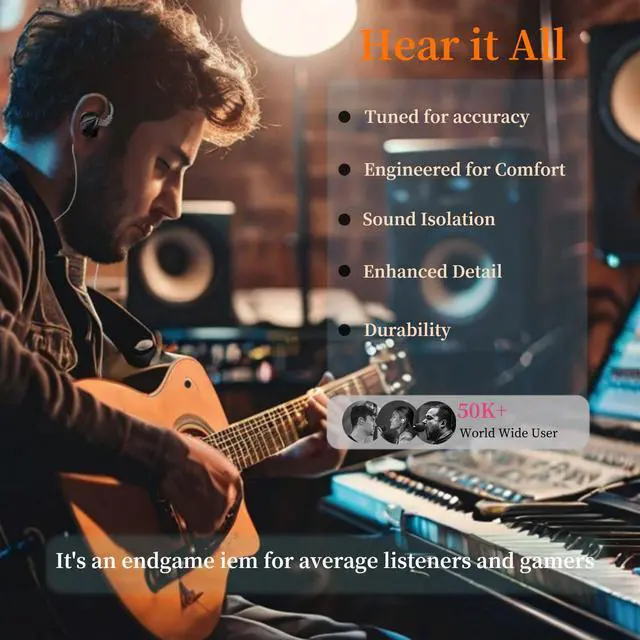 Alt view image 4 of 7 - Duonic in-Ear Monitor, Planar Magnetic + Dynamic Dual Driver IEM | Switch for Tuning, N52 Triple Magnets Planar Drive, HiFi Deep Bass Headphones Comfort-fit Noise Isolating IEM for Musician